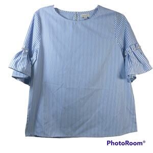 Jennifer & Grace Blue Stripe Ruffle Sleeve Top Size S